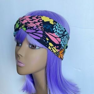 Neon & Black Butterfly print Turban Headband